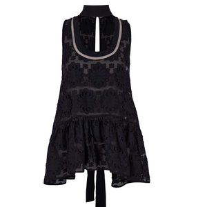 BRAND NEW Fendi Floral Detail Mesh Bow Black Top
